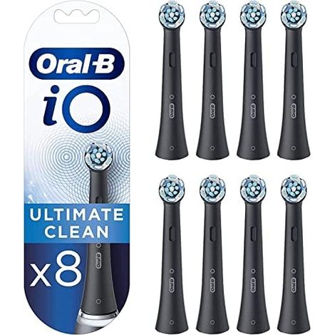 Oral-B Series iO Ultimate Clean Original De Testine di ricambio, Confezione of 8 ricariche nere per spazzolini elettrici Oral-B iO, rimozione profondaDe dei batteri della placca