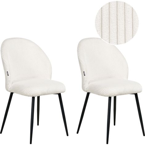 Conjunto de 2 sillas de comedor de pana asiento acolchado y patas de hierro blanco crema Eloy (1/5)
