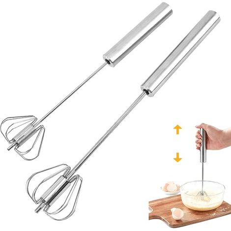 2 fouets, fouet multifonctionnel semi-automatique en acier inoxydable, fouet à lait, fouet mélangeur pour ustensiles de cuisine (12 pouces + 10 pouces) (1/5)