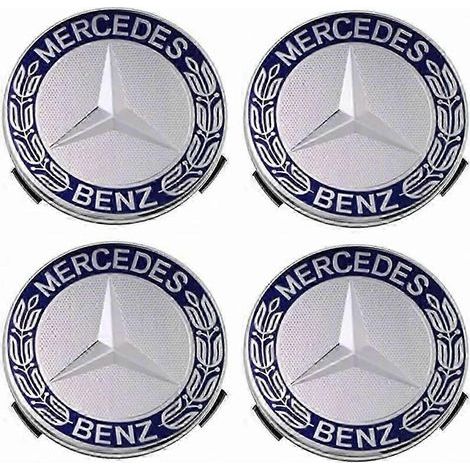 Lot 4 enjoliveurs centre roue Mercedes - 75mm - Bleu (1/5)