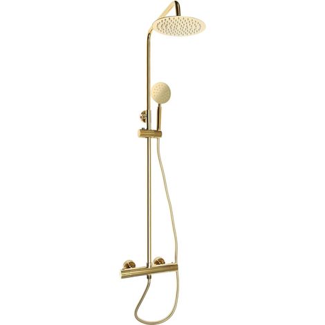 HAUTOUR Thermostat Douche Doré Ensemble Mural Robinet Colonne Anti-Calcaire Thermostat Thermostatique Maison Mitigeur Poli Standard Chromé Compris Colonne Douche Anti-Calcaire (1/5)