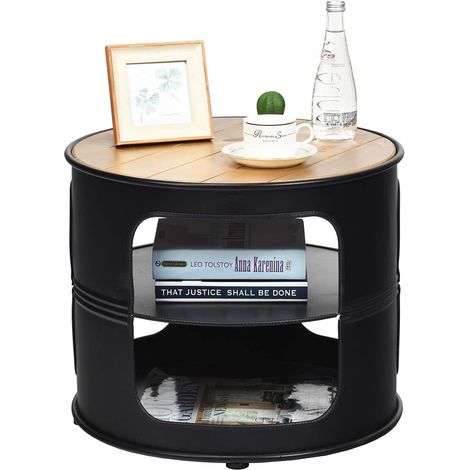COSTWAY Tavolino da Caffè Moderno Rotondo, 3 Ripiani, 50 x 50 x 41,5 cm, Nero (1/5)