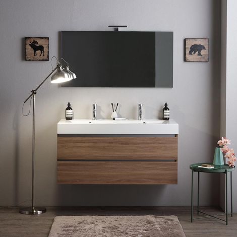 Mueble 120Cm Cajones Roble Natural, Doble Lavabo Y Espejo 120X60  Victoria (1/5)