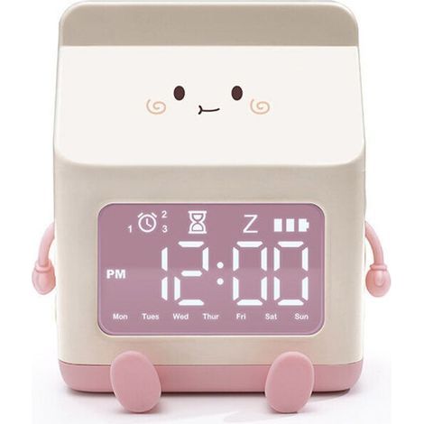 Réveil Enfant Design Biberon/Lait - Pour Filles - Fonction Snooze, Entraînement au Sommeil - Pour École ou Maison