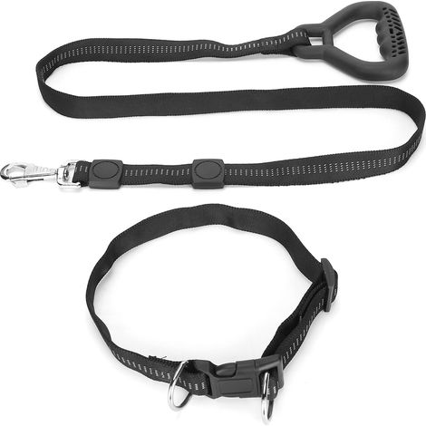 Robuste Hundeleine mit Halsband und komfortablem Griff, geeignet für kleine, mittlere und große Hunde. Haustierzubehör. Schwarz. (1/5)