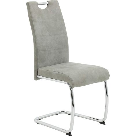 Lot de 1 Chaise Cantilever, Gris Vintage, Piétement en Tube Rond Chromé, Dossier avec Poignée, Charge Maximale 120 kg (1/5)