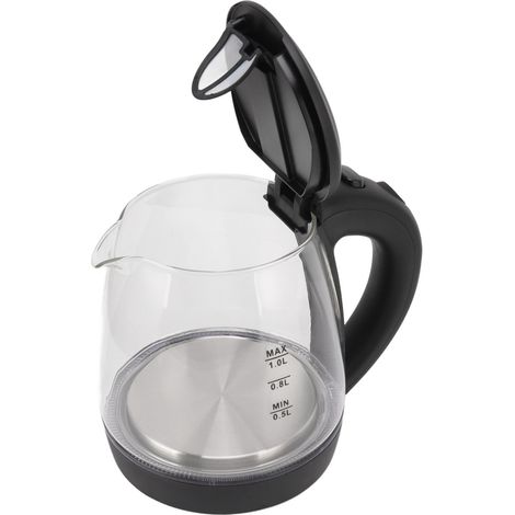 Elektrischer Wasserkocher aus Glas, 2000 Watt, hohe Leistung, 1 Liter Fassungsvermögen, automatische Abschaltung, blaue Kontrollleuchte, EU-Stecker, 220–240 Volt (1/5)