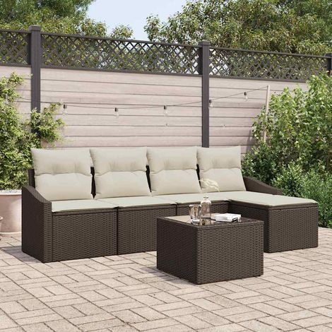 Conjunto de sofá de jardín 6 pcs Marrón Poliratán (1/5)