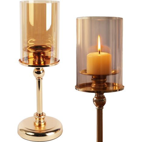 Eleganter goldener Kerzenständer mit Glaszylinder, 35 cm (1/5)