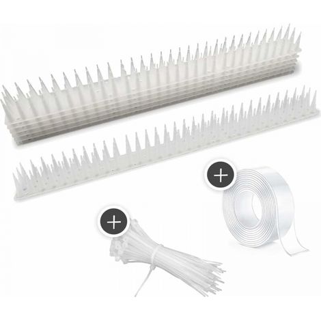 12er-Pack (weiß) – über 5 m – extra hohe Vogelabwehr mit Stacheln für Balkone, Zäune und Dächer – mit wasserfestem Klebeband und Kabelbindern (1/5)