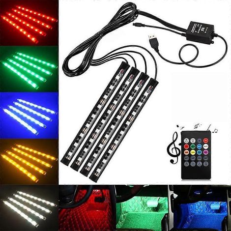 bandes lumineuses d'ambiance intérieures de voiture à 9 LED RGB DC12V pour plancher (4x DC12V) (1/2)