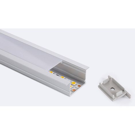 Profilo in Alluminio da Incasso Profilo Basso con Coperchio Continuo per Striscia LED fino a 25 mm Bianco traslucido Alluminio 2 m (1/5)