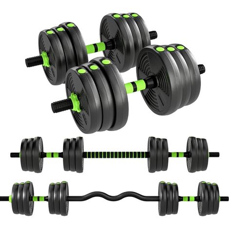 Verstellbares Hantel- und Langhantel-Set 25 kg 3-in-1, grün, OKMYHOME (1/5)
