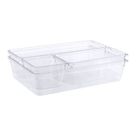 Boite Stockage pour Tiroir, Grand Bac Plastique pour Couverts et Autres Accessoires, Transparent,ensemble de 4 pièces (1/5)
