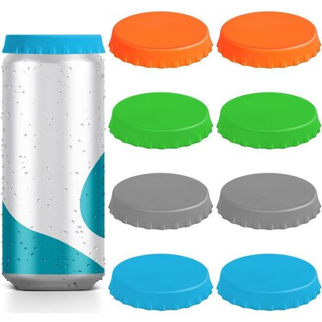 Couvercles en silicone réutilisables pour canettes de boisson et bière, lot de 8, couleurs assorties, s'adaptent à la plupart des canettes, joints étanches anti-gouttes, accessoires de conservation pr (1/5)
