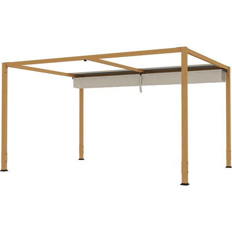 x 3 m große Pergola aus Aluminium in Holzoptik mit einziehbarem Dach