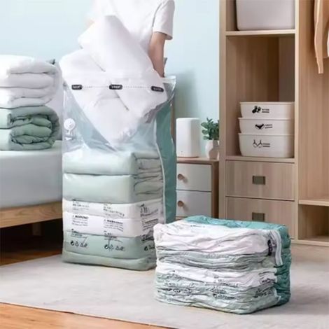 Une compression sous vide sans aspiration sac de stockage stockage couette couverture vêtements réutilisable (4570cm) (1/5)