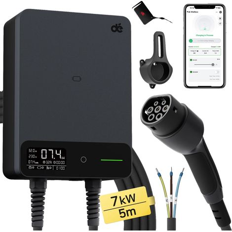 Elektrofahrzeug-Ladegerät, 7,4 kW Leistungsabgabe, Wifi-Konnektivität, 5m Schwarz (1/2)