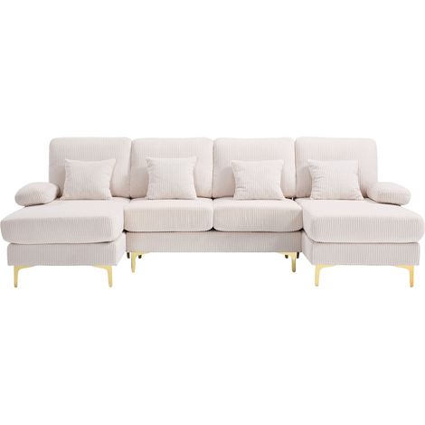ELVMI U-Sofa mit Integrierter LED-Beleuchtung und USB-Anschluss, Ergonomischer Rückenlehne in Velvet Beige (1/5)