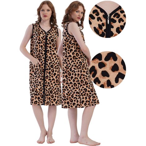 Damen-Baumwollbademantel mit Trägern, Reißverschluss und Taschen, Vienetta XL (1/5)