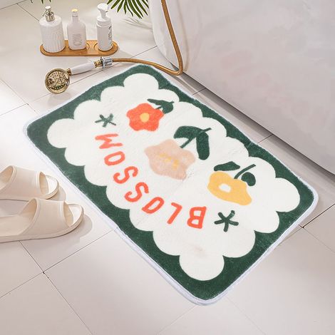 Tapis de bain mignon à motifs de dessins animés, doux, antidérapant et très absorbant, pour salle de bain, chambre, cuisine. Trois petites fleurs. (1/5)