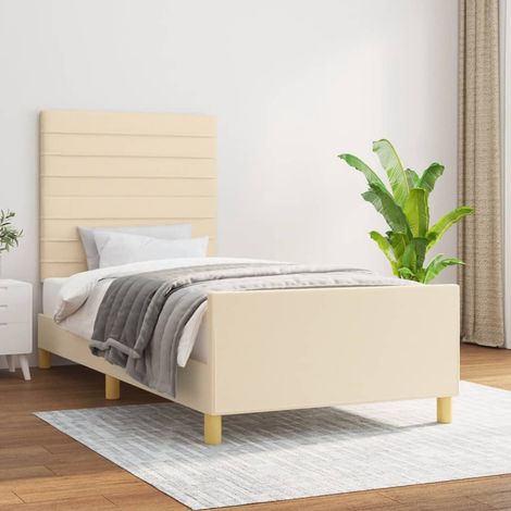Cadre de lit sans matelas crème 90x190 cm tissu (1/5)