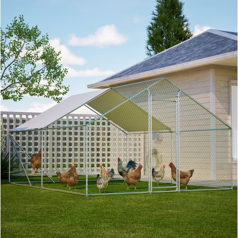 Recinto per galline 303x400x200 cm, con scala integrata, copertura impermeabile, acciaio zincato, grigio (1/5)