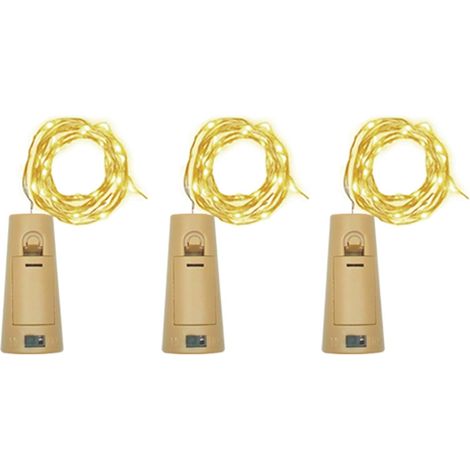3 lampes pour bouteilles de vin, guirlande lumineuse LED de 1 mètre de long, contenant 10 perles de lampe, lumière blanche chaude (1/5)