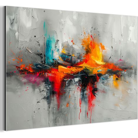 TABLEAU EN MÉTAL Art moderne - Orange - Gris - Abstrait Tableau Décoration Murale 60x40 (1/5)