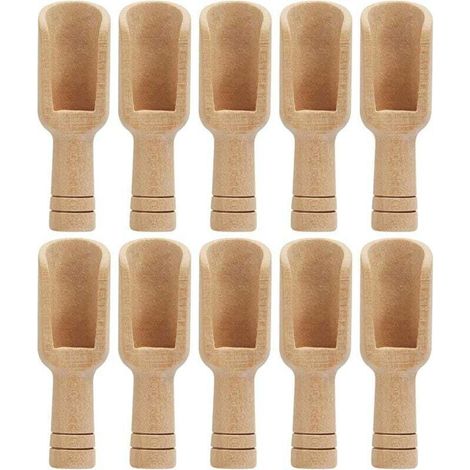 10 Stück kleine Salzlöffel aus Holz, Gewürzlöffel, Mini-Gewürzlöffel aus Holz, Mini-Badesalzlöffel, Naturholz, ungiftig, für Salz, Zucker, Kaffee, Tee, Gewürze, (1/4)