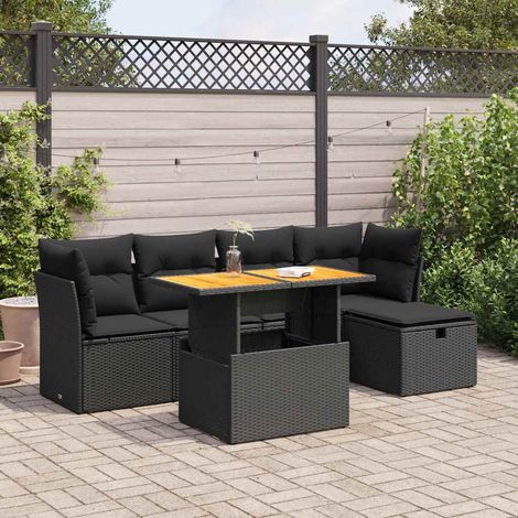 vidaXL Set sofás jardín y cojines 6 pzas ratán sintético acacia negro (1/5)