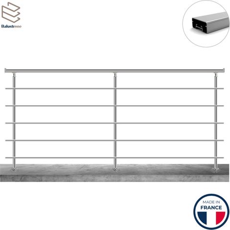 Garde-corps aluminium, 2m pose latérale à visser en applique, intérieur et extérieur, PRISTINA 5 lisses, en kit (1/5)