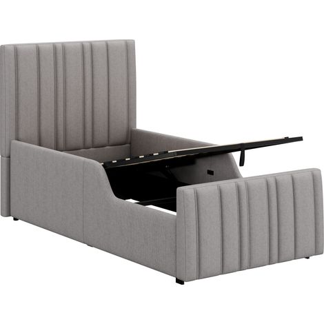 Cama infantil 90 x 200 cm con almacenaje hidráulico, somier y cabecero, gris (1/5)