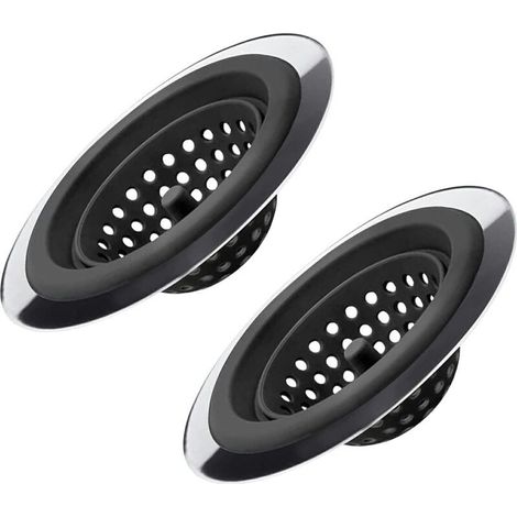 Lot de 2 crépines d'évier flexibles en silicone et acier inoxydable pour éviers de cuisine, bord large, antirouille, empêchent les résidus alimentaires de boucher les éviers de salle de bain (1/4)