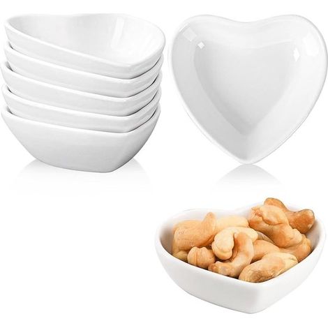 Juego de cuencos de cerámica con forma de corazón para salsas,6 piezas,Cuencos para salsa de soja,Cuencos para especias para sushi (1/5)