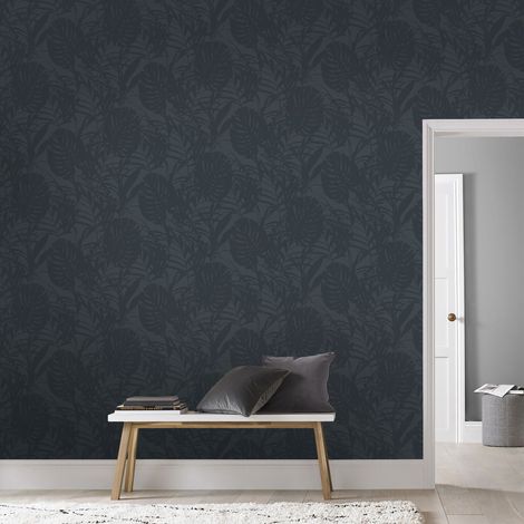 Papier peint intissé motif feuilles de palmier bleu 1005 x 52 cm – Résistant à la lumière – Entretien facile avec éponge humide – Superfresco Easy