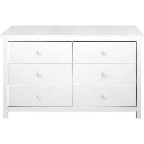 Commode de Rangement en Pin Massif avec 6 Tiroirs sur Glissières Métalliques Blanc - PANGIVO (1/5)