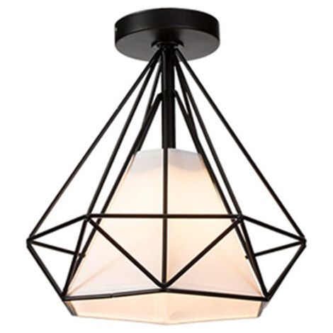 royaluxe- Lampe À Suspension Rétro Vintage En Forme De Diamant 25CM (Noir) Plafonnier Industriel En Métal Et Fer E27 Pour Restaurant Et Café