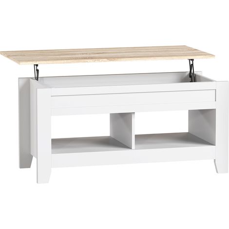 Table basse relevable avec rangement, meuble de salon blanc avec étagères et coffre secret, 105 x 50 x 49-62,5 cm (1/5)