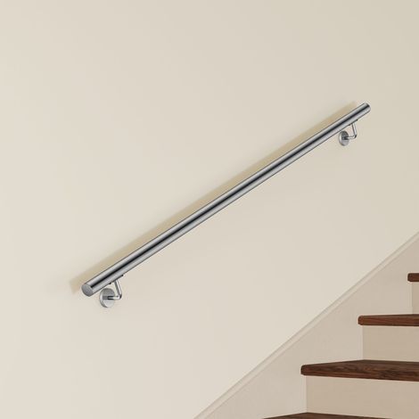 Main Courante Murale pour Escalier en Inox 304 argent - Rampe Escalier 180 cm avec Supports Fixation et Embouts Inclus - Usage Intérieur & Extérieur