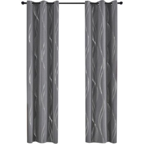 Rideau en polyester gris deux pièces, produit fini, tissu occultant argenté estampé à chaud de haute précision, convient aux balcons et aux chambres, 1,32 x 2.