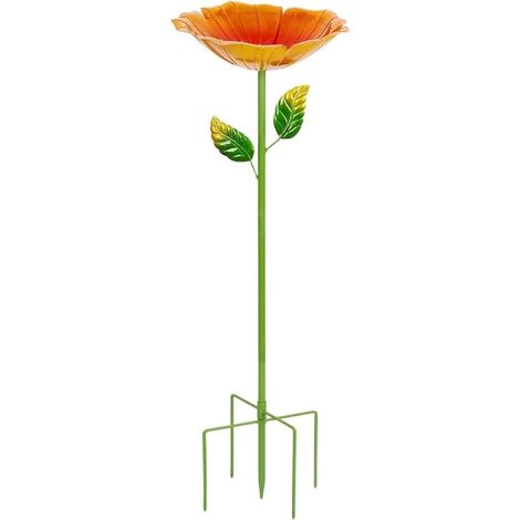 Abreuvoir Et Mangeoire Pour Oiseaux Sur Pied En Métal 80cm, Design Fleur, Décoration De Jardin Extérieur Résistante Aux Intempéries (1/5)