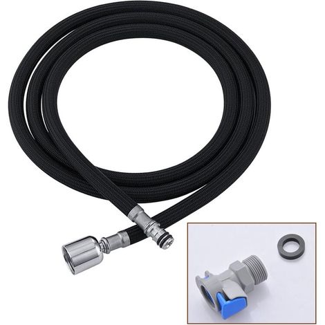 Black Kitchen Faucet Replacement Hose M15 x 1mm x G1/2, Kitchen Sink Tap Expandable Hose with Quick Connector, 150cm Nylon Tube/Black Buckle MUMU