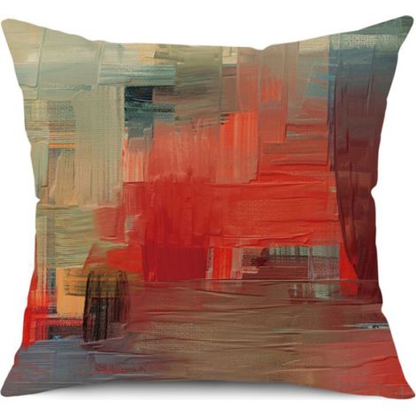 Lot de 4 housses de coussin carrées 45x45 cm, style art abstrait à blocs de couleurs orange, pour canapé et terrasse (1/5)