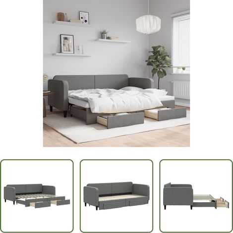 vidaXL Doppelbett - Tagesbett Ausziehbar mit Schubladen Dunkelgrau 80x200 cm Stoff (1/5)