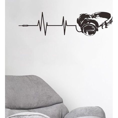 Casque audio mural décoratif stickers salle enfants entrée couloir intérieur adhésifs muraux musique chambre décoration. (1/5)