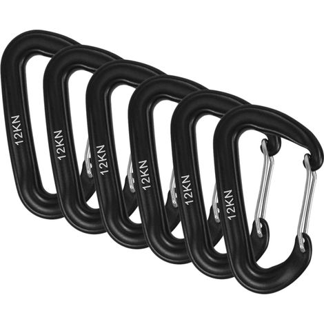 Lot de 6 mousquetons 12 kN ultra-résistants pour hamacs, camping, randonnée et trekking. (1/5)
