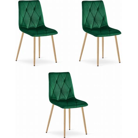 Silla LIBRA - terciopelo verde oscuro / patas color madera x 3 (1/5)