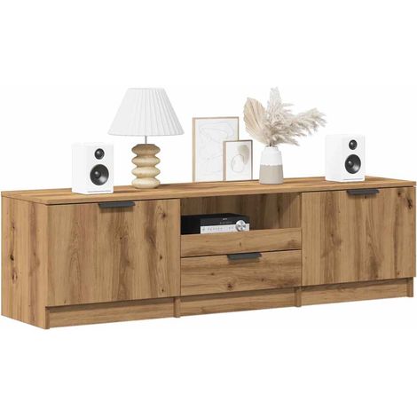 Vidaxl – Meuble TV chêne artisan 140x35x40 cm – Bois d'ingénierie – 3 tiroirs et 3 étagères – Capacité 60 kg