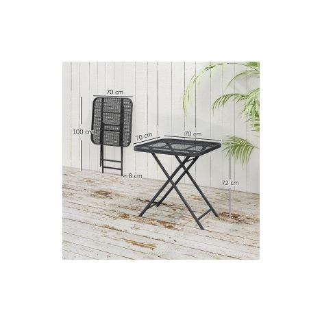 Table de jardin pliante en acier 70 x 70 cm noire, design ajouré, idéale balcon terrasse extérieur (1/5)